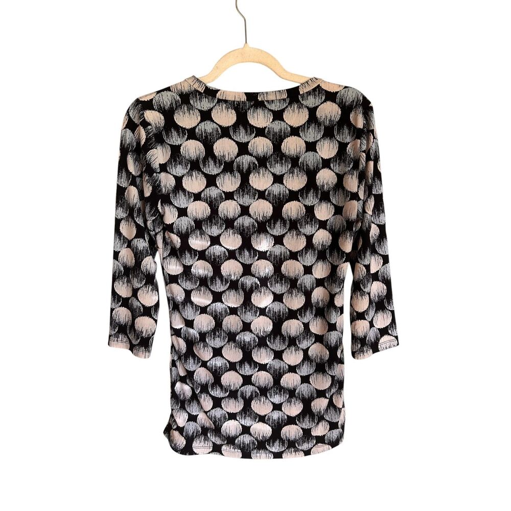Ann Taylor Abstract Polka Dot Faux Wrap Top Medium Black Beige 3/4 Sleeve
